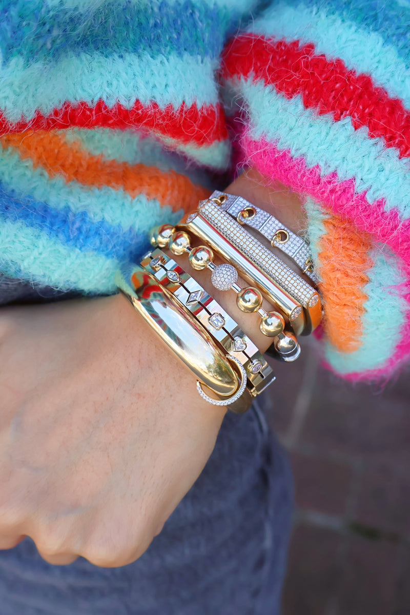 14k yellow gold and white gold diamond pave ball chain bangle bracelet by Rainbow K Tiny Gods