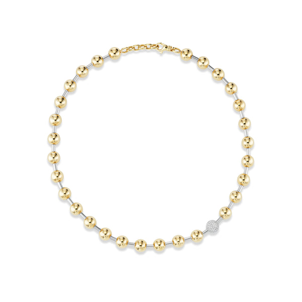 Two-Tone Ball Necklace with Pavé Diamond Ball