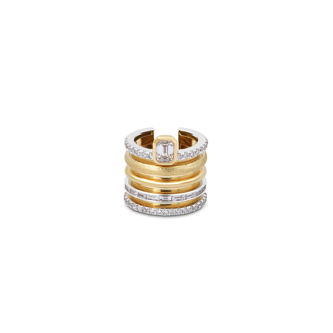 14k yellow and white gold diamond emreald cut diamond tourbillon earcuff by rainbow K Tiny Gods 