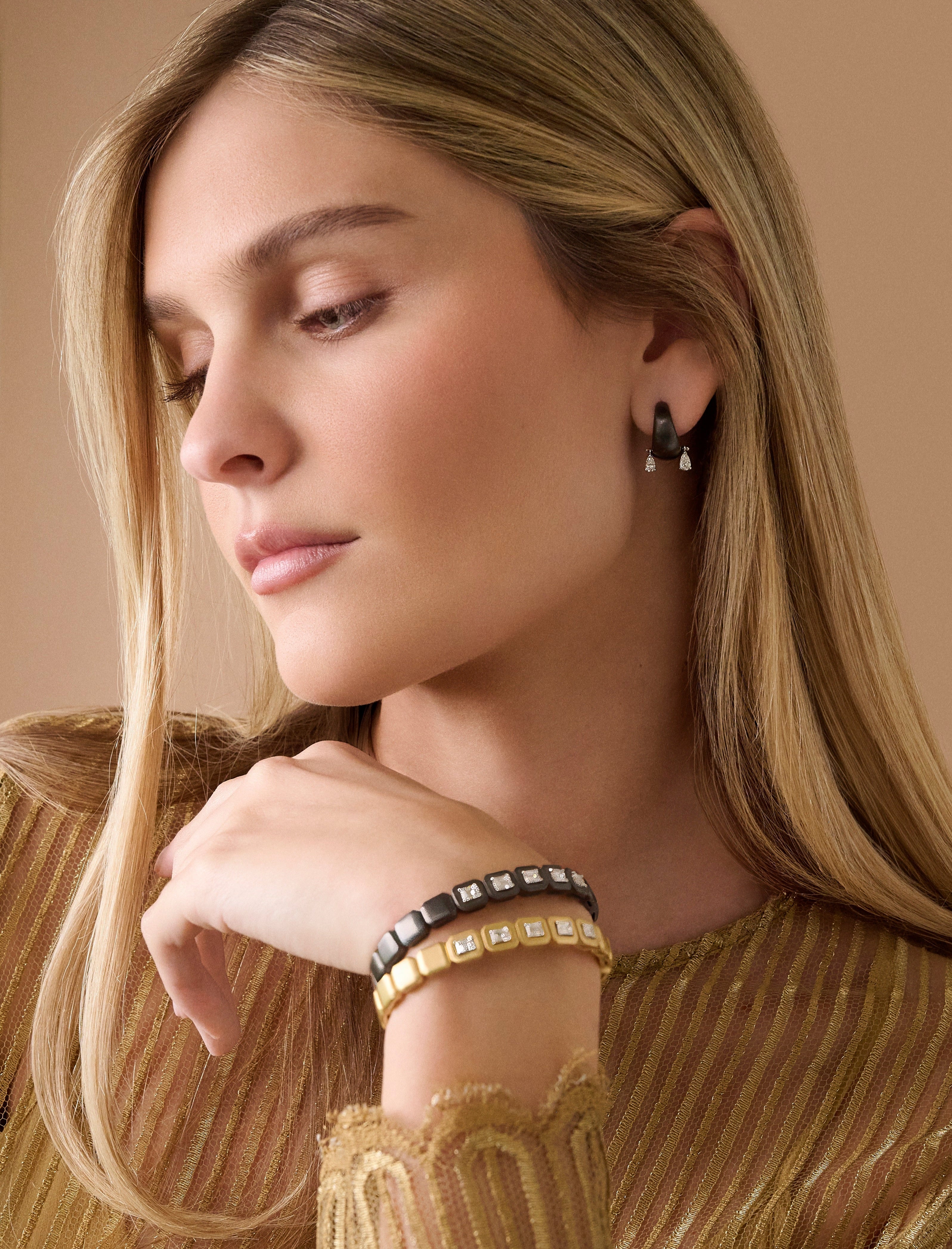 18k blackened white gold emerald cut diamond me bracelet by Nikos Koulis Tiny Gods 