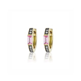 18k yellow gold otto earrings with pink sapphires, diamonds and black rhodium detail with Sorellina