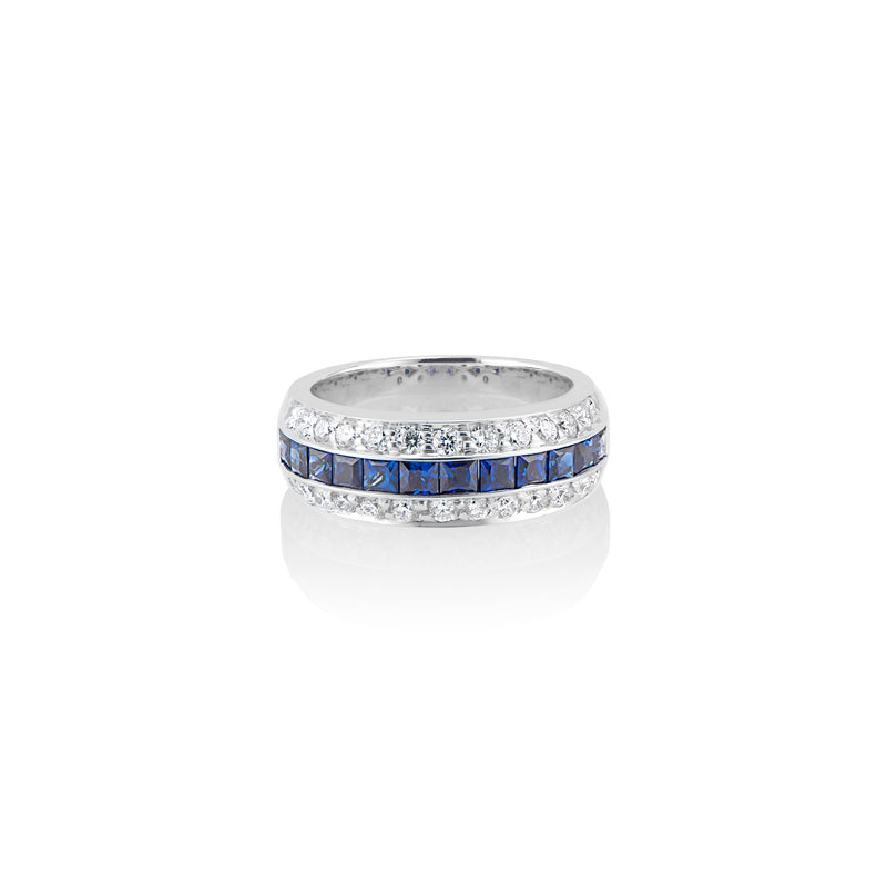 Square Sapphire and Diamond Channel Ring