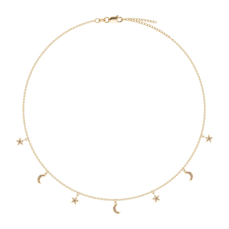 You're so Dream Star and Moon Necklace 14k yellow gold and diamond