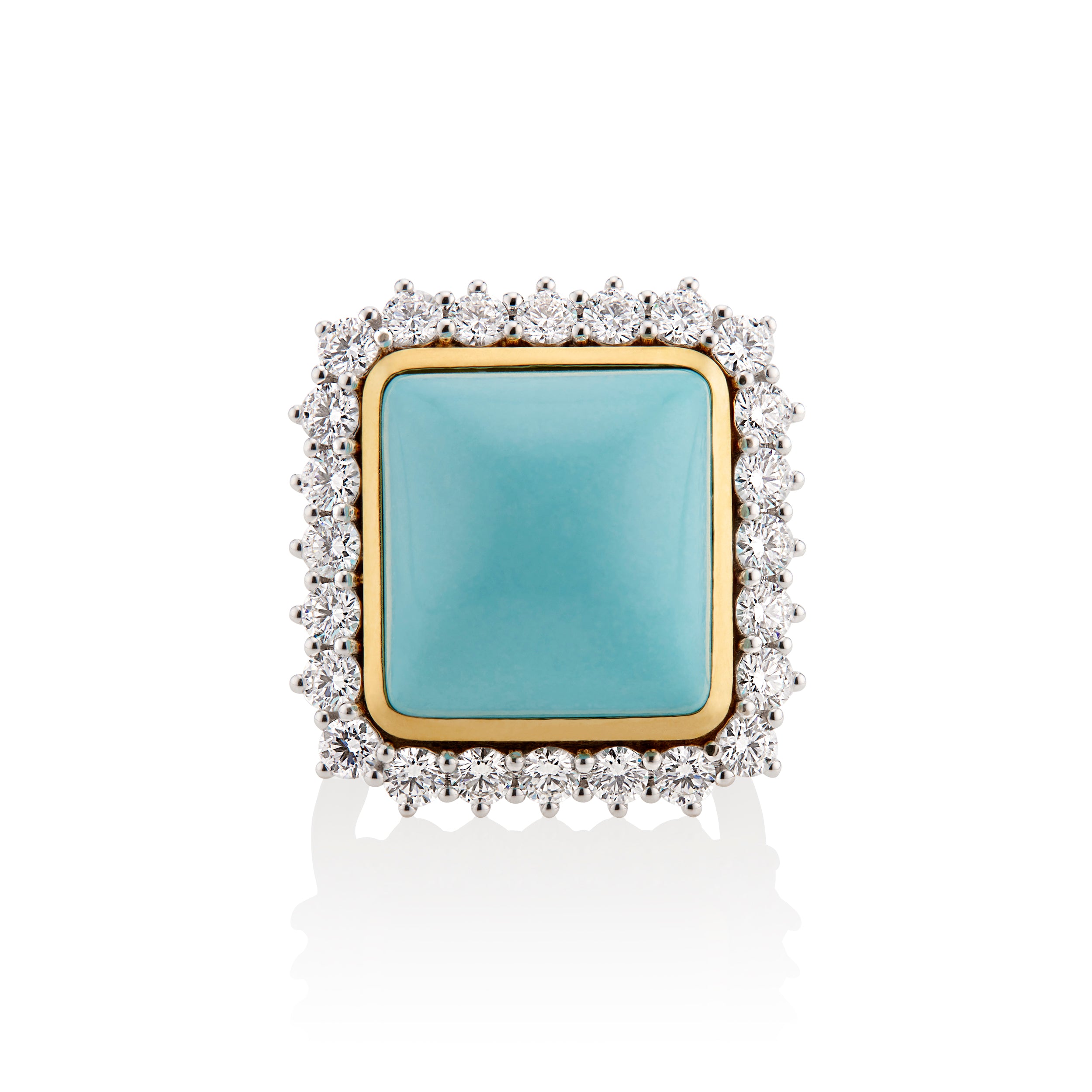 Sleeping Beauty Turquoise Ring 18k white and yellow gold with diamonds Tiny Gods