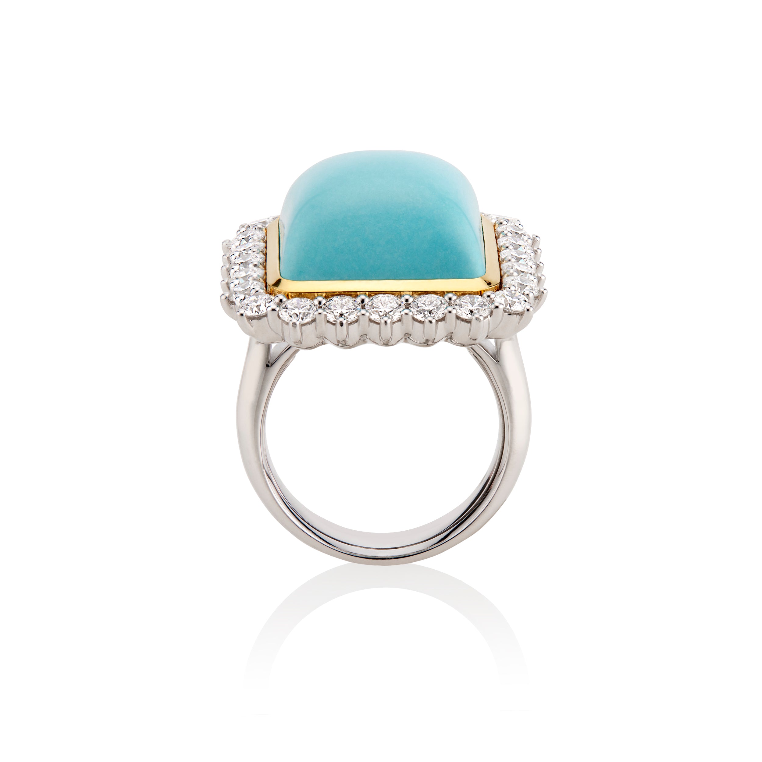 Sleeping Beauty Turquoise Ring 18k white and yellow gold with diamonds