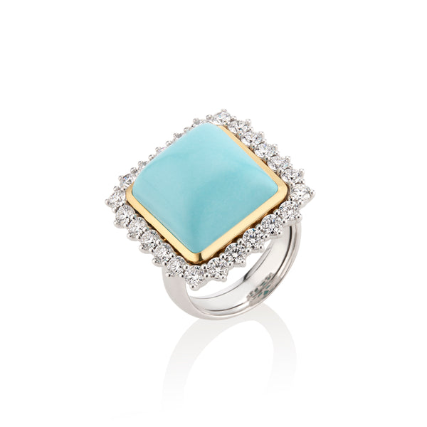 Sleeping Beauty Turquoise Ring 18k white and yellow gold with diamonds