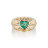 18k yellow gold Emerald and Diamond Sunburst Heart Ring by Sorellina yellow gold gypsy style ring Tiny Gods