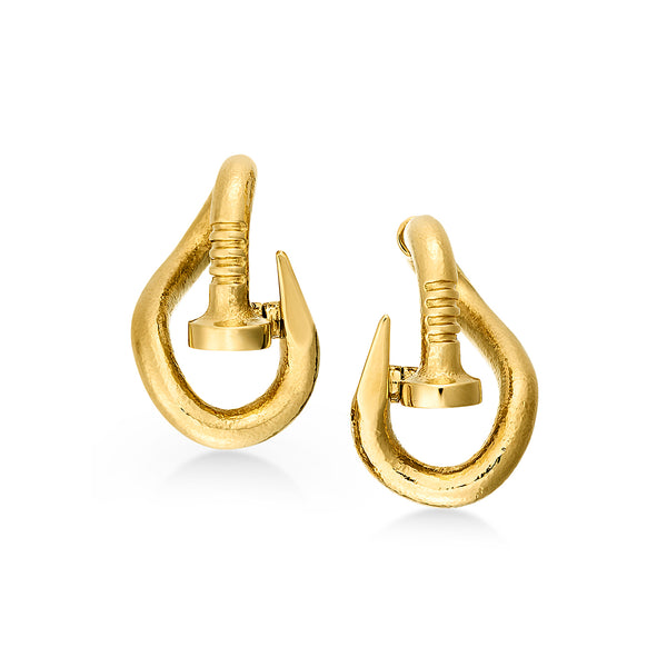 18k hammered gold bent nail earrings by David Webb Tiny Gods