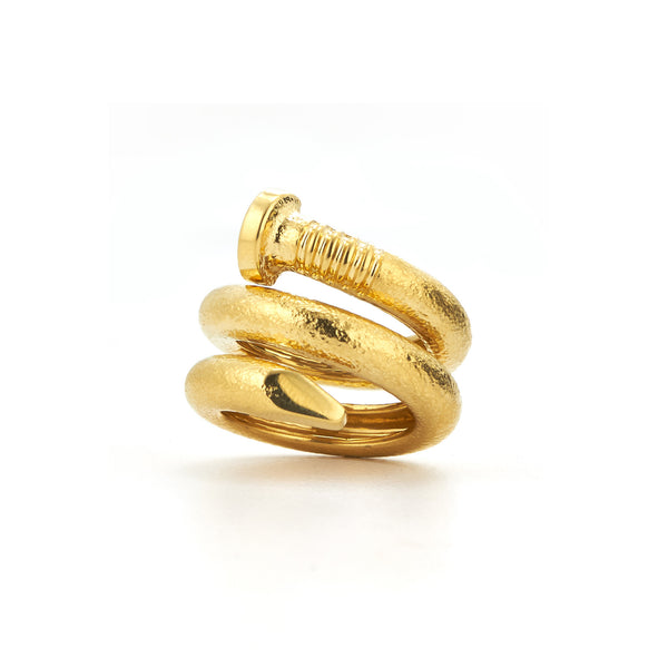 18k hammered yellow gold nail ring twisted by David Webb Tiny Gods