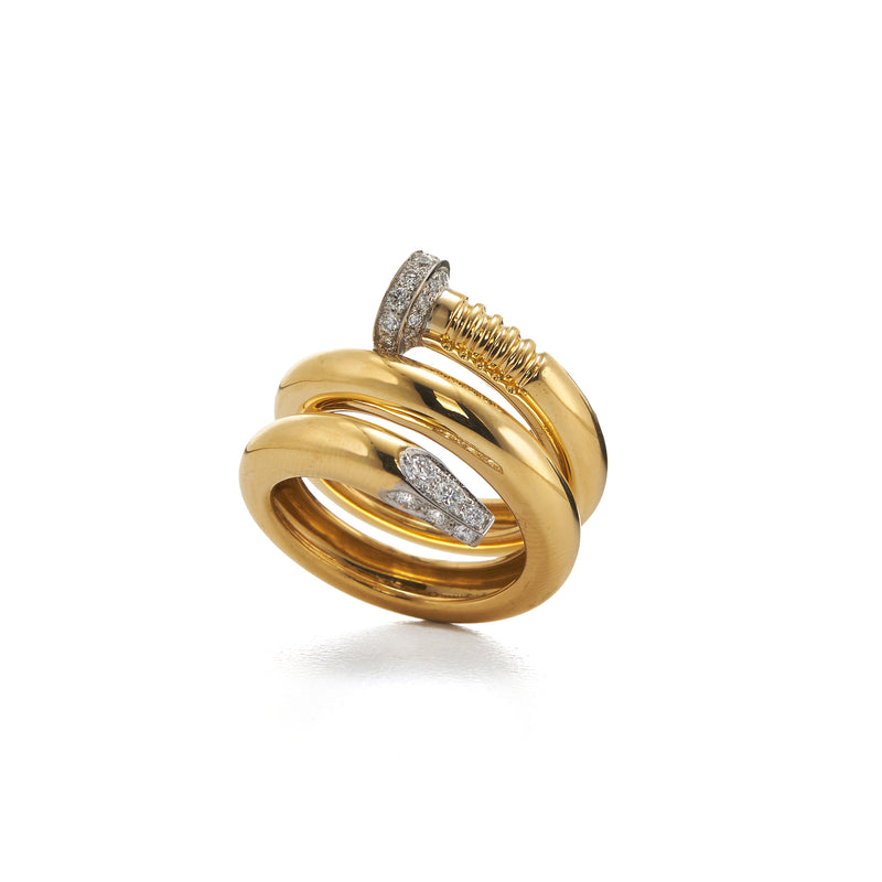 18y polished yellow gold and platinum diamond nail ring by David Webb Tiny Gods