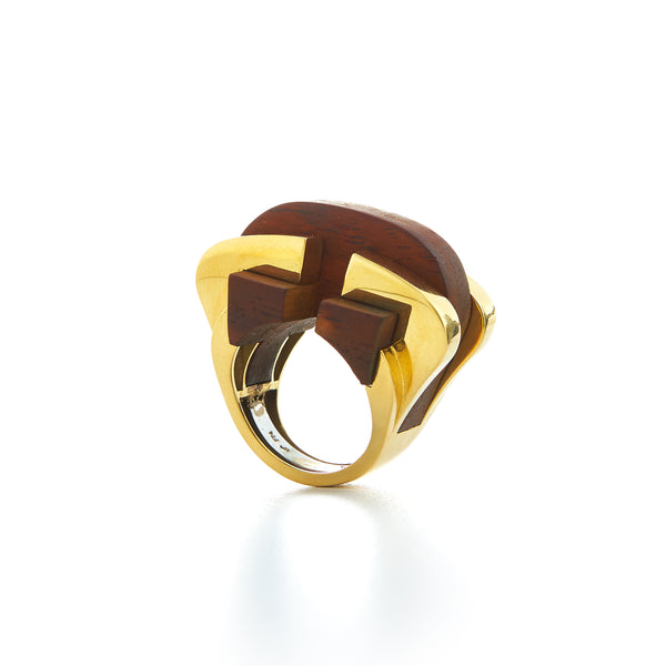 18k yellow gold and rosewood carved bridge ring by David Webb Tiny Gods