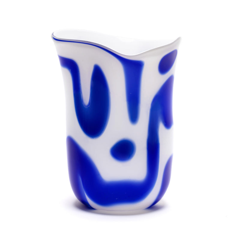 Paul Arnhold glass royal blue and white swirl vase Tiny Gods