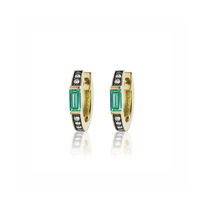 18k yellow gold otto earrings with emerald, diamonds and black rhodium detail by Sorellina