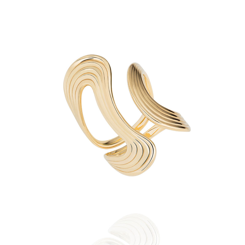 18K yellow gold Stream Lines Open Ring Wave Band by Fernando Jorge Tiny Gods