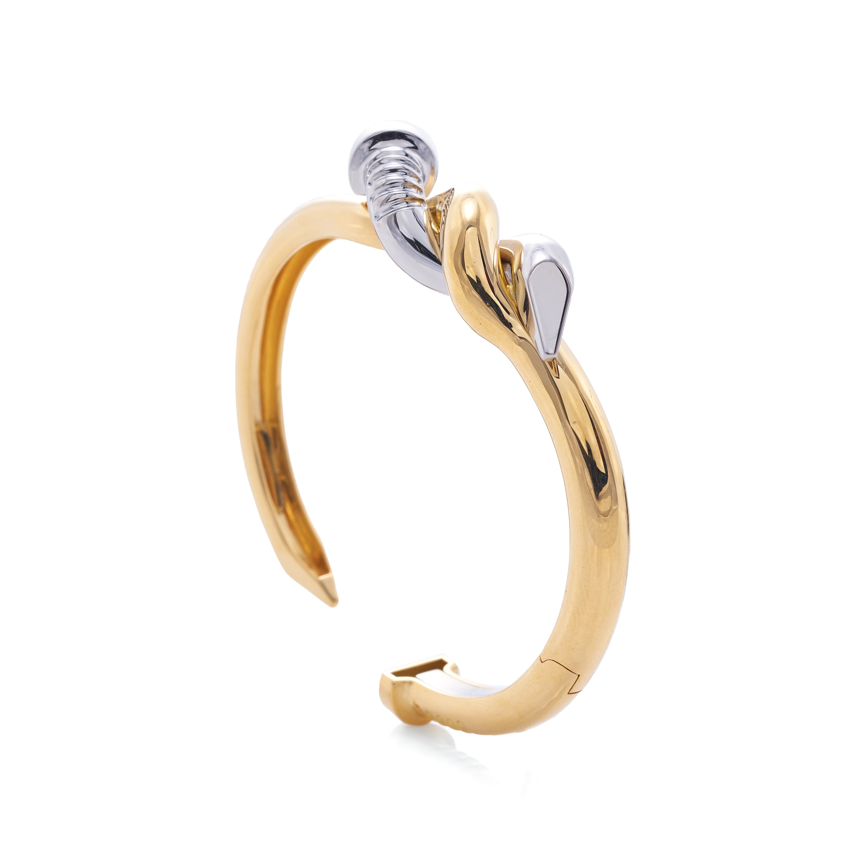18k polished yellow and white gold twisted stubby nail bangle by David Webb Tiny Gods