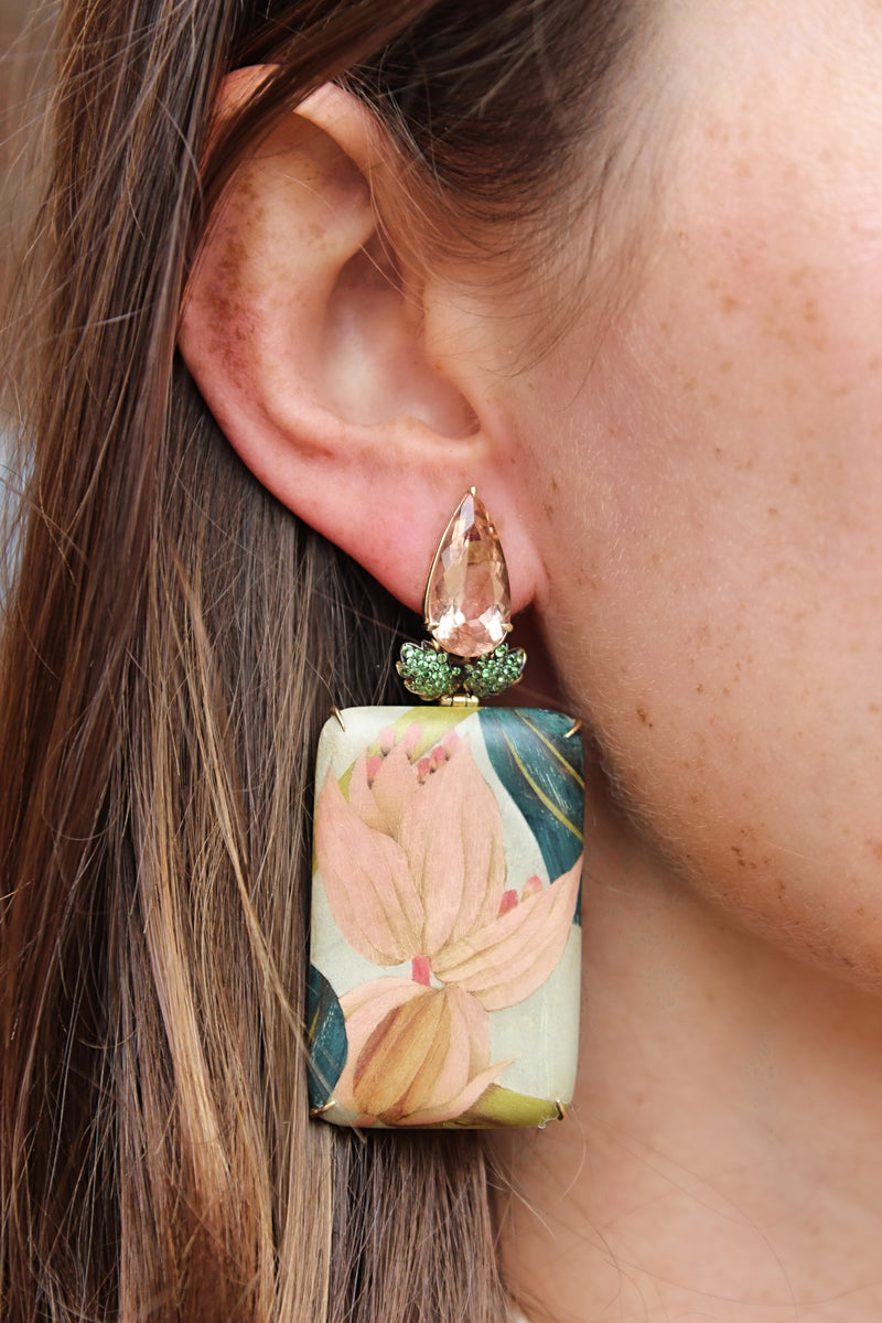 Rectangular Flora Fauna Marquetry Earrings