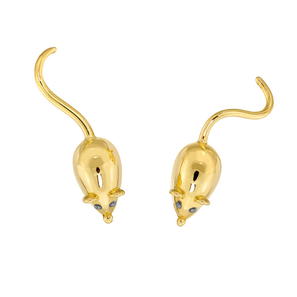 18k yellow gold mice earrings studs by Sauer Tiny Gods