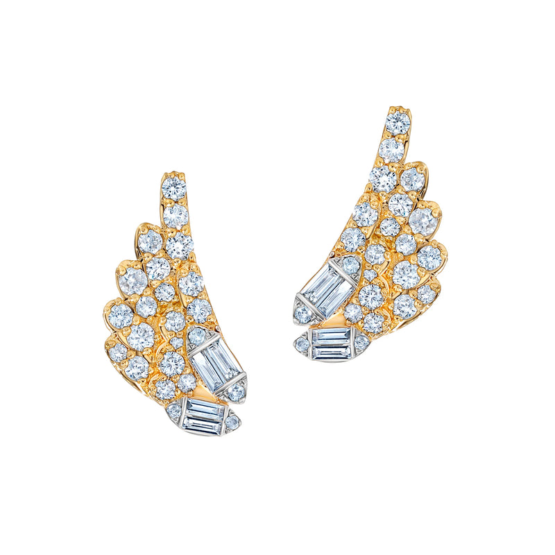 Graziela 18K yellow gold Asa Diamond Double Marquesa Earrings Tiny Gods Wing Studs