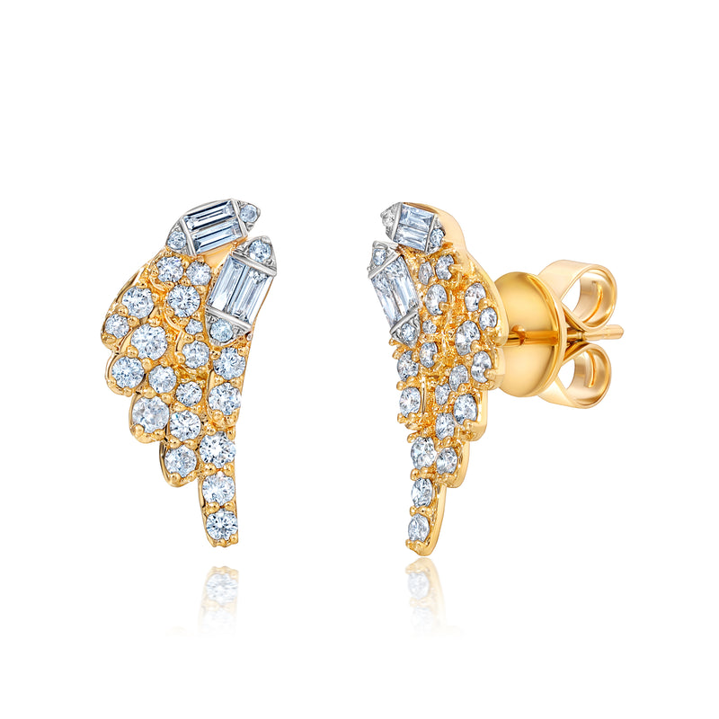 18k yellow gold Asa diamond double marquesa wing earrings by Graziela Tiny Gods