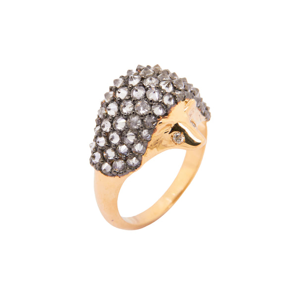 18K yellow gold Diamond Hedgehog Ring by Silvia Furmanovich porcupine animal ring totem jewelry rhodium 