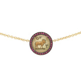 18K yellow gold red sapphire and hand painted crystal Aries Pendant Zodiac jewelry collection by Francesca Villa at Tiny Gods on model