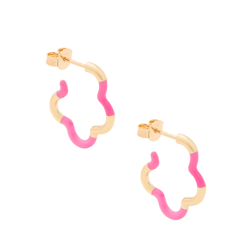 B Pink Mini Earrings Bea Bongiasac B-Colour Pink yellow gold squiggle hoops