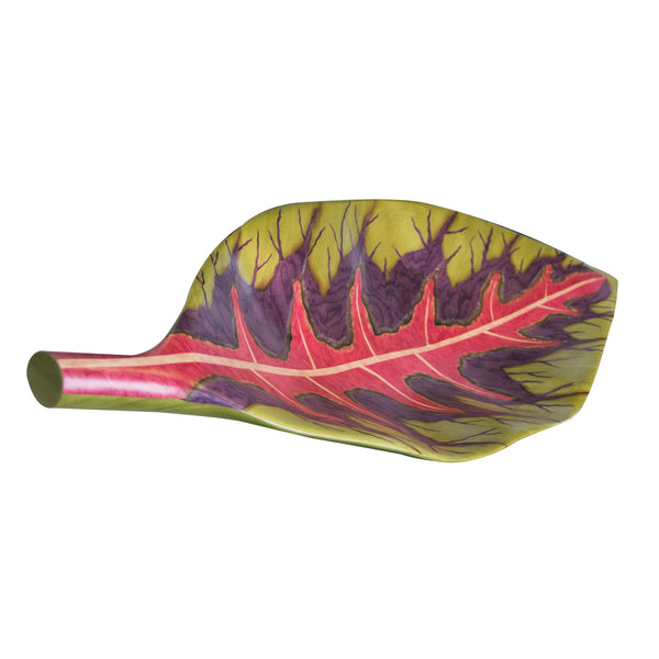 Leaf marquetry tray with green, red by Brazilian designer Silvia Furmanovich Tiny Gods