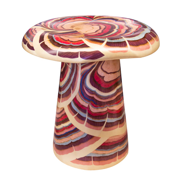 Silvia Furmanovich Home Collection Marquetry Mushroom Stool Red and Purple Wooden seat at Tiny Gods