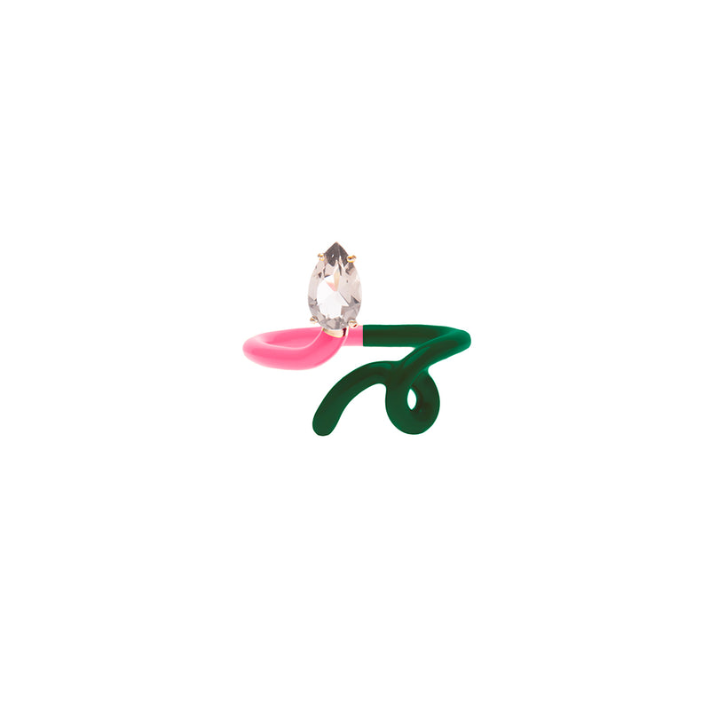 Panna & Evergreen B-Colour Vine Ring 9k yellow gold with White topaz by Bea Bongiasca
