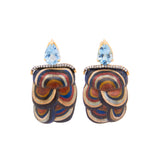 18k yellow gold Mushroom Marquetry Earrings with Blue Topaz by Silvia Furmanovich Tiny Gods