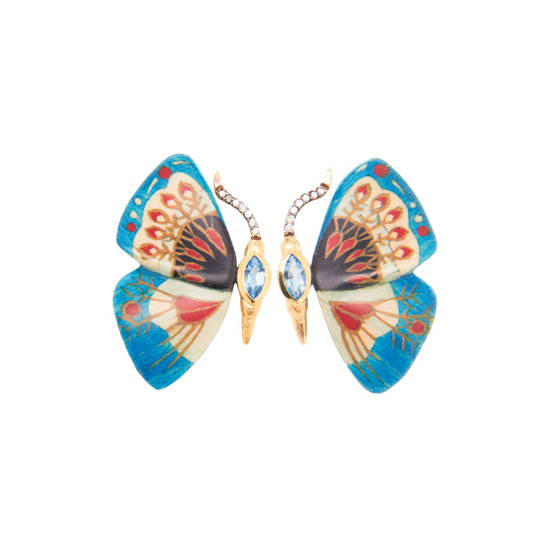 Petite Turquoise Butterfly Marquetry Earrings by Silvia Furmanovich