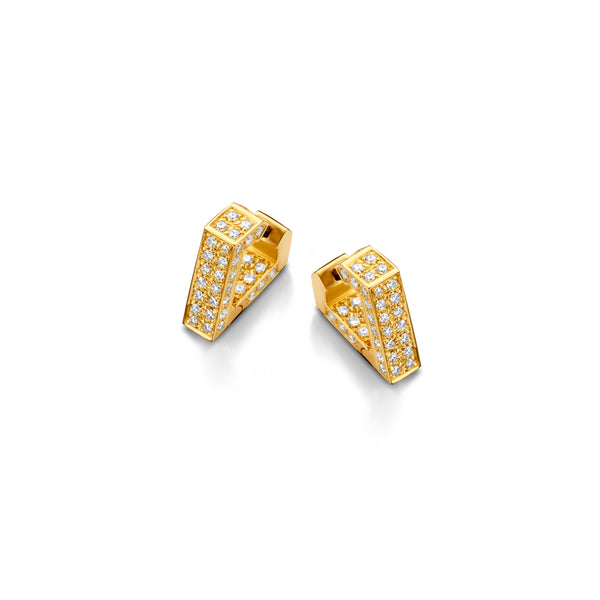 Brute Diamanti Mini Earrings with Pave Diamonds by Dries Criel. Geometric Huggies 18K yellow gold