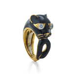 18k yellow gold and platinum cat ring with black enamel and brilliant-cut diamonds by David Webb Tiny Gods