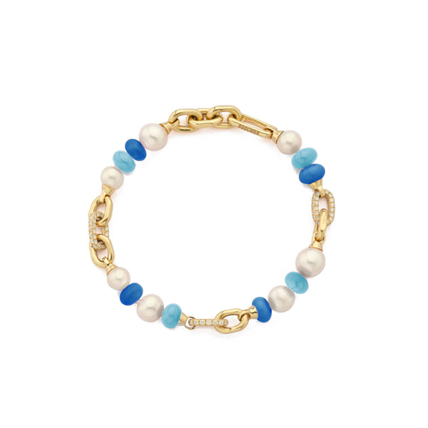 18k yellow gold diamond b-boy chain bracelet pearls by Boochier Tiny Gods