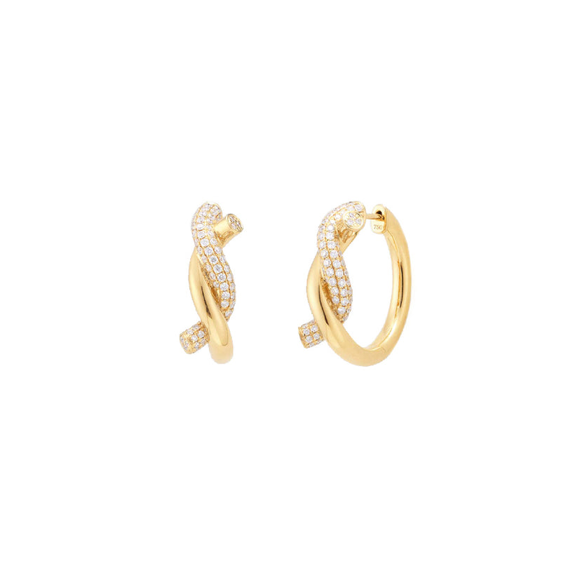 18k yellow gold half diamond pave tie earrings by Boochier Tiny Gods