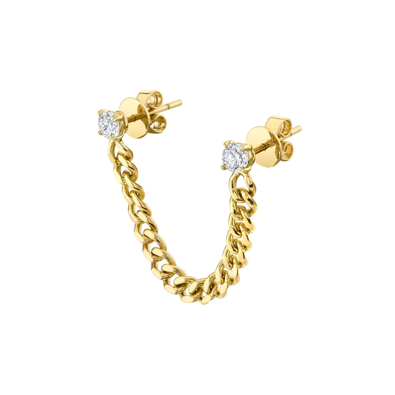 Cuban Link Double Piercing Stud by Anita Co Round diamond stud with chain earring Tiny Gods