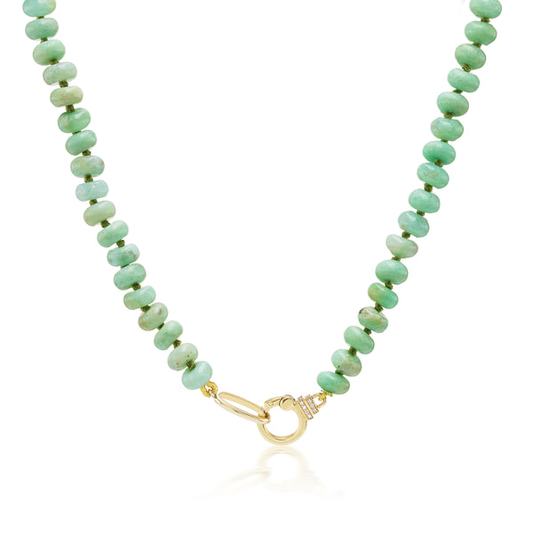 18K yellow gold 18K Chrysoprase Bead Necklace with enhancer clasp by Sorellina at Tiny Gods