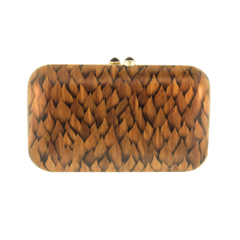 18k yellow gold flame scale marquetry clutch with cirtrine clasps by Silvia Furmanovich Tiny Gods