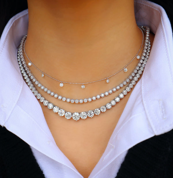 16" Diamond Tennis Necklace 14K white gold bezel set Tiny Gods Fine Jewelry Riviera necklace