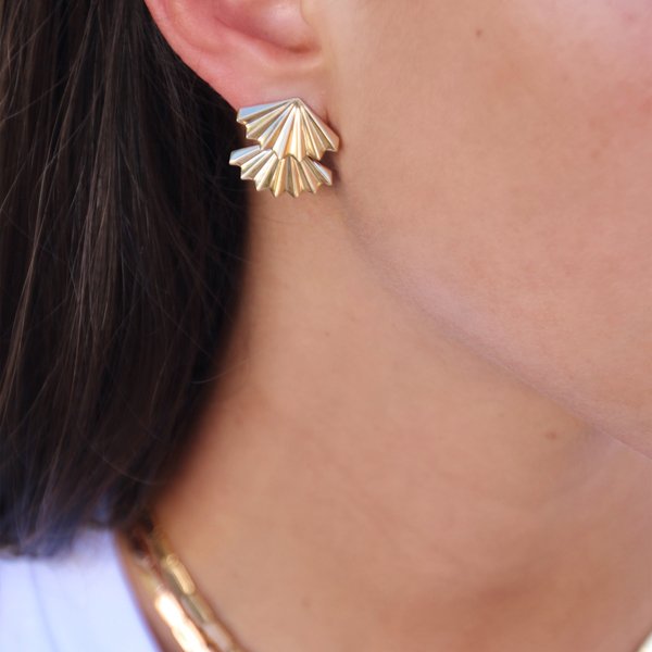 Double Fan Gold Earrings