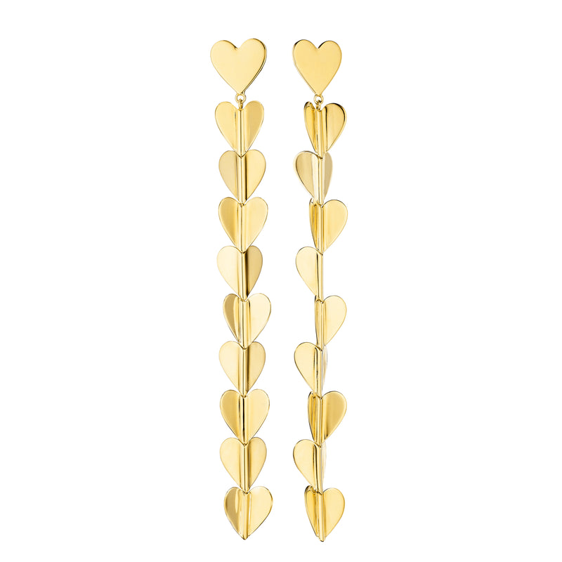 Medium Wings of Love Drop Earrings by Cadar 18k yellow gold hearts