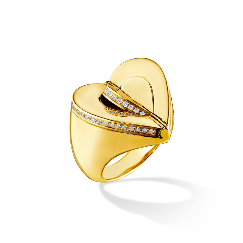 Endless Pinky Ring by Cadar 18K yellow gold heart folding
