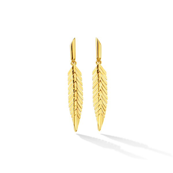 Small Feather Earrings by Cadar 18k yellow gold