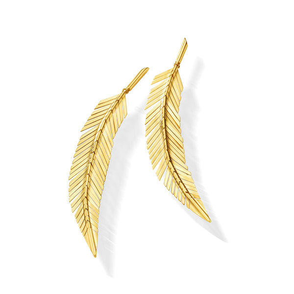 Medium Feather Drop Earrings by Cadar 18k yellow gold