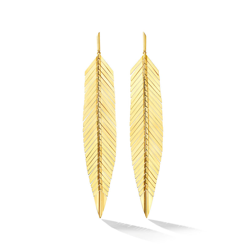 Large Feather Drop Earrings by Cadar 18K yellow gold dangle