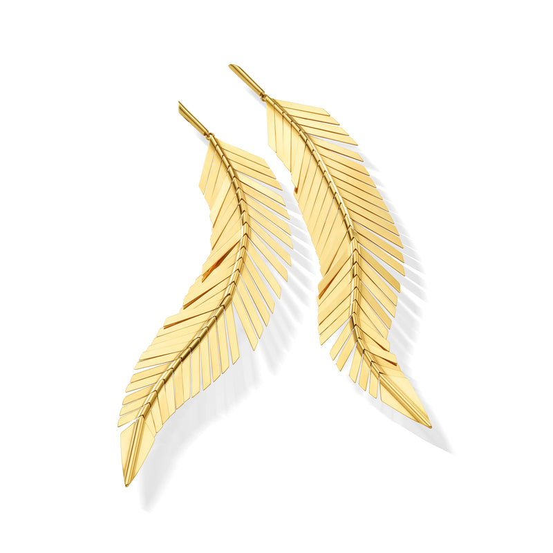 Large Feather Drop Earrings by Cadar 18K yellow gold dangle