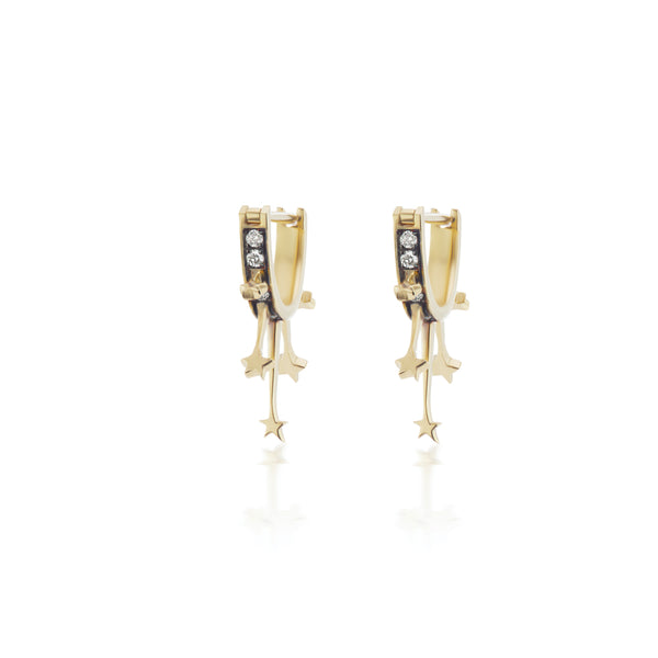 18k yellow gold le stelle huggie earrings with diamonds and black rhodium by Sorellina.