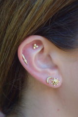 18k yellow gold diamond The Spiral Stud Stephanie Anders x Sorellina tiny gods on model