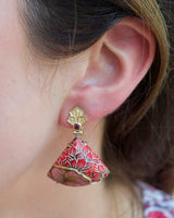 Petite Red Flowers Marquetry Earrings