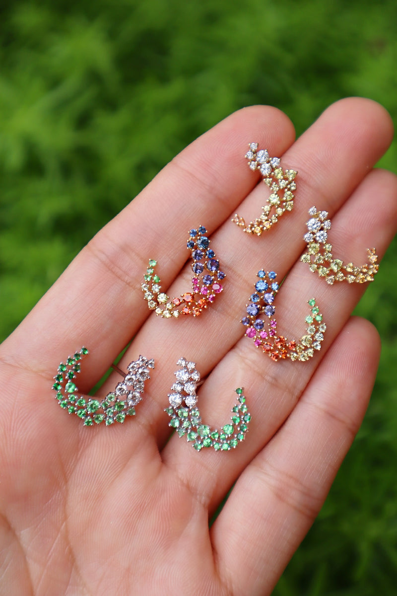 Rainbow Sapphire Scatter Huggies by Ananya hoop earrings Tiny Gods